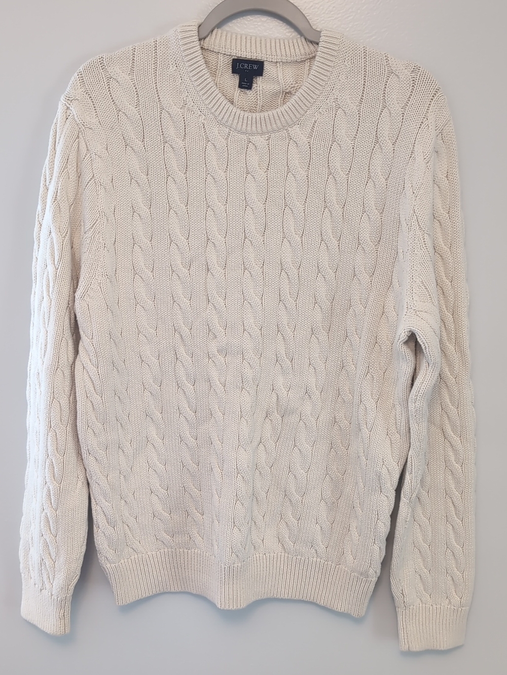 J. Crew Men's Cream Cable Crewneck Sweater